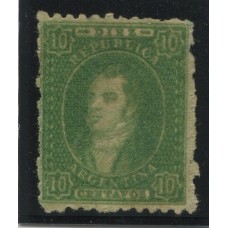 ARGENTINA 1864 GJ 23 RIVADAVIA ESTAMPILLA DE 10 Cts. NUEVA DE PAPEL DELGADO U$ 120